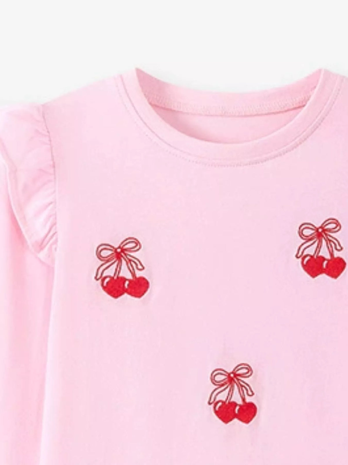 Children's Cherry & Flower Print Ruffled Long Sleeve T-Shirt - Lilixa.store