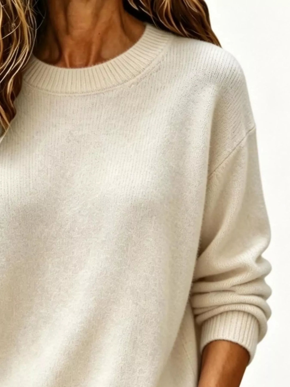 Full Size Round Neck Dropped Shoulder Sweater Plus Size - Lilixa.store