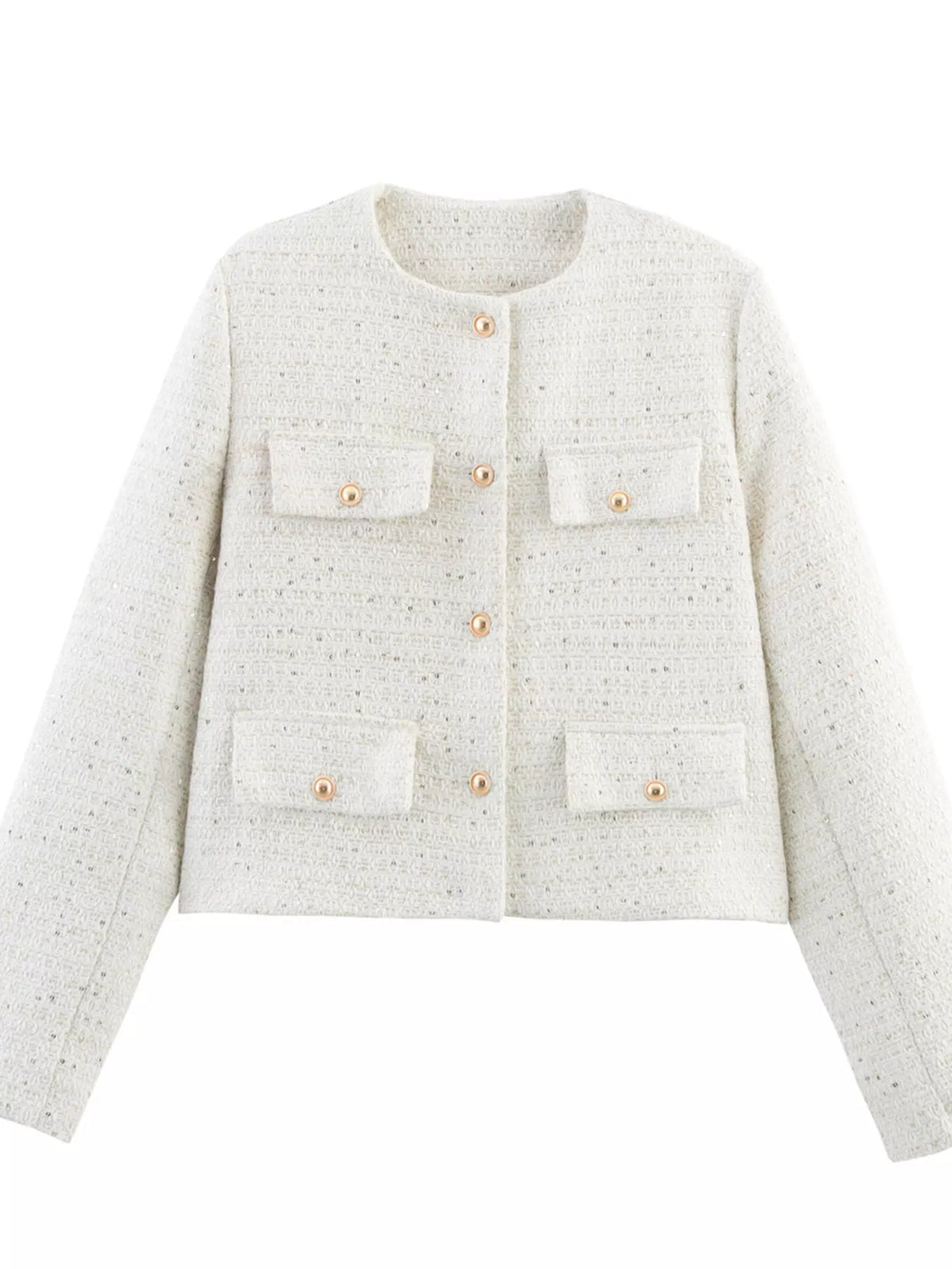 Tweed Button Up Cropped Outerwear - Lilixa.store