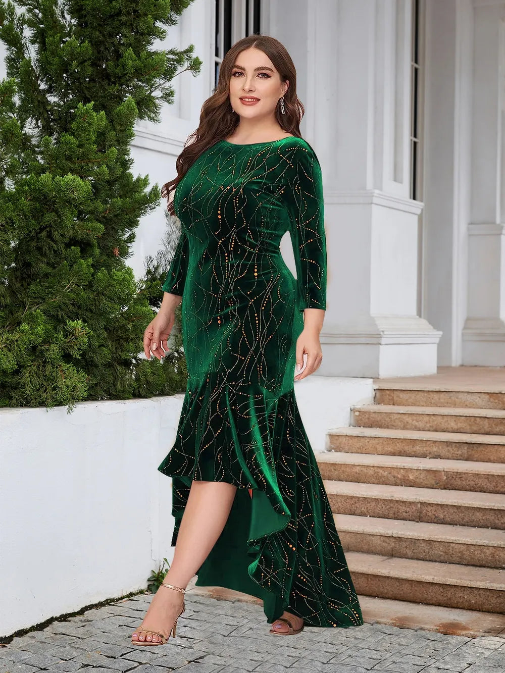 Plus Size Ruffle Hem High-Low Dress - Lilixa.store