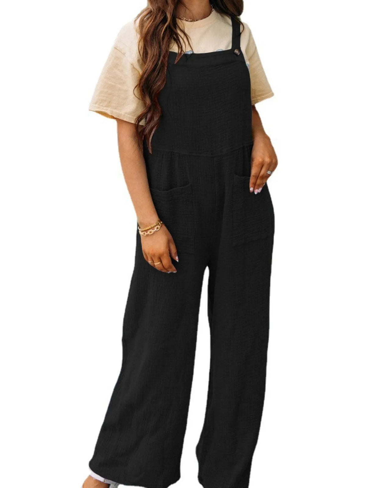 Full Size Casual Wide Leg Textured Overalls Plus Size, view 26