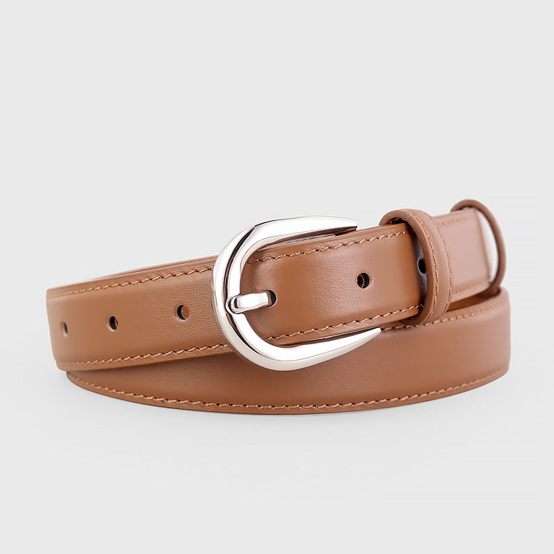 Buckle Skinny Leather Belt in Brown