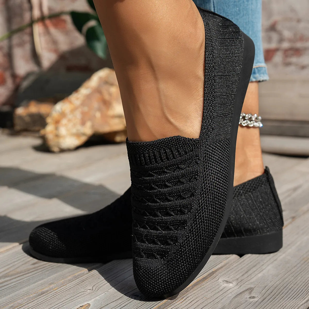 Breathable Knit Slip-On Loafers, view 2