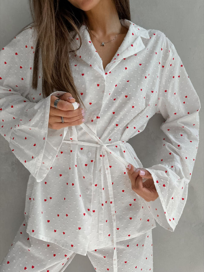 Heart Print Long Sleeve and Pants Lounge Set - Lilixa.store
