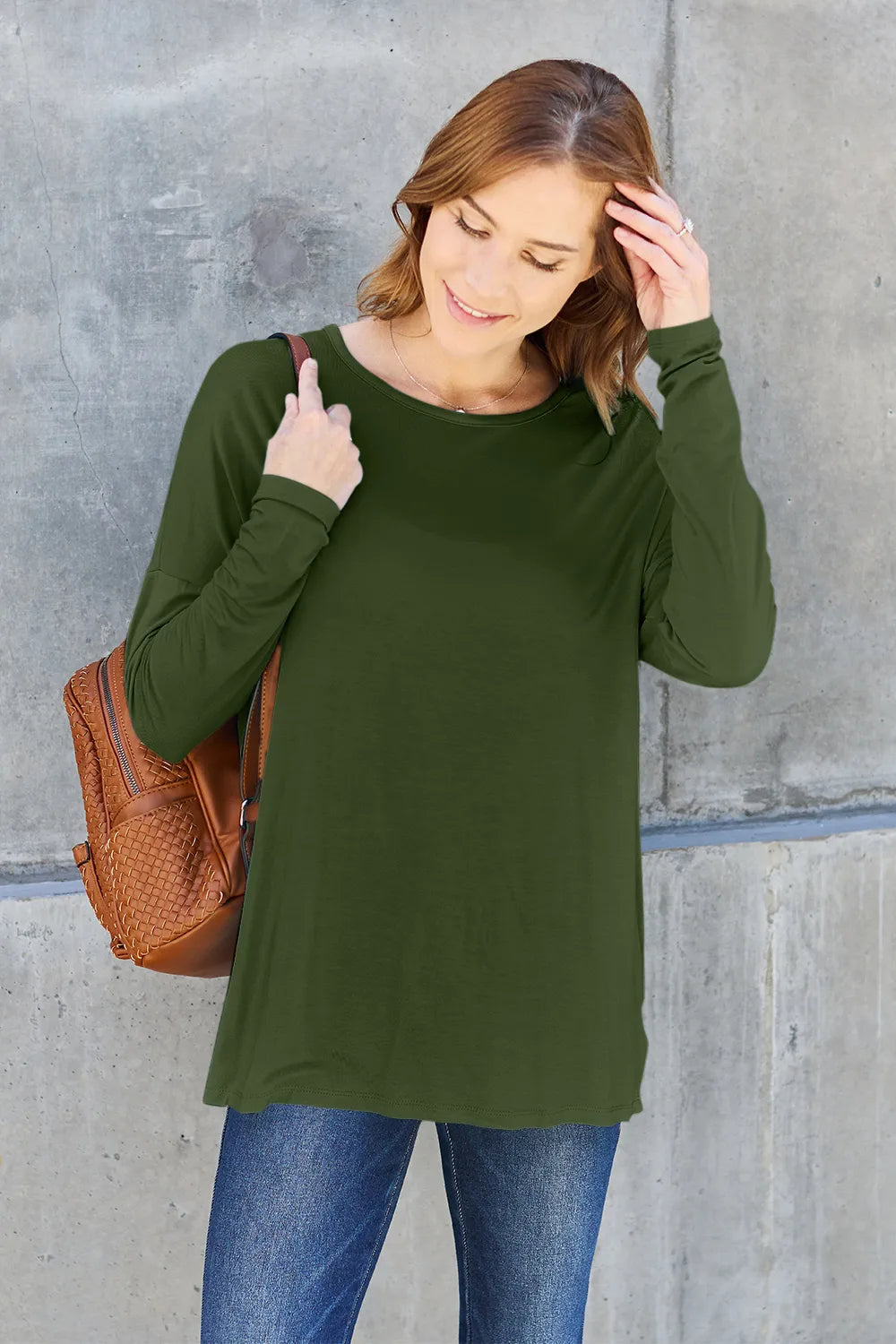 Basic Bae Full Size Round Neck Dropped Shoulder T-Shirt - Lilixa.store