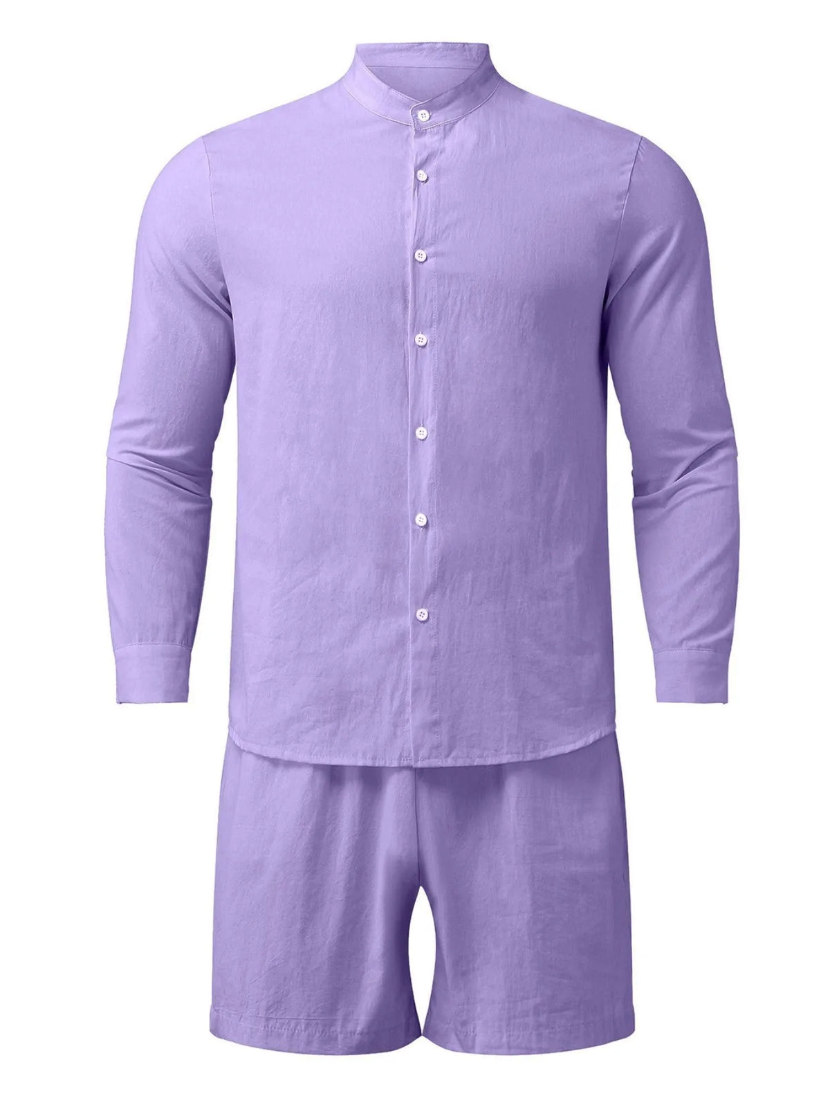 Men's Full Size Button Up Long Sleeve Shirt and Shorts Set Plus Size in Purple