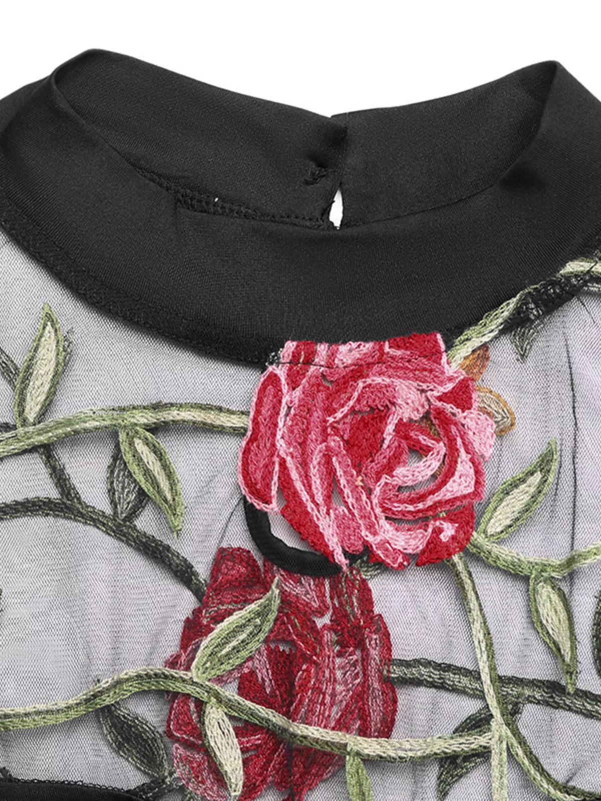 Floral Embroidered Mesh Long Sleeve Bodysuit - Lilixa.store