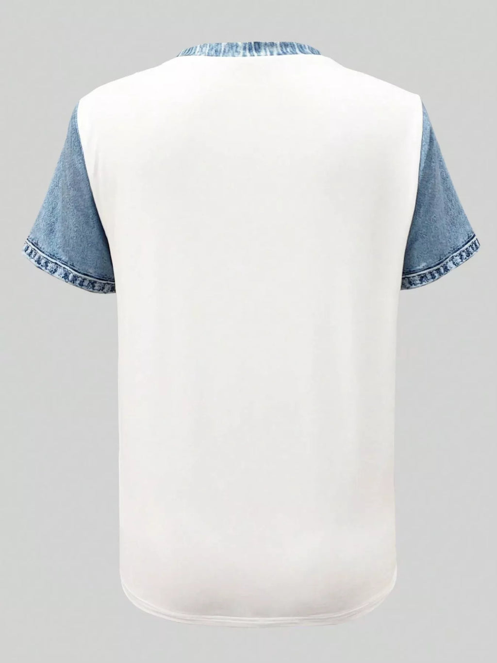Denim Patchwork Short Sleeve Blouse - Lilixa.store