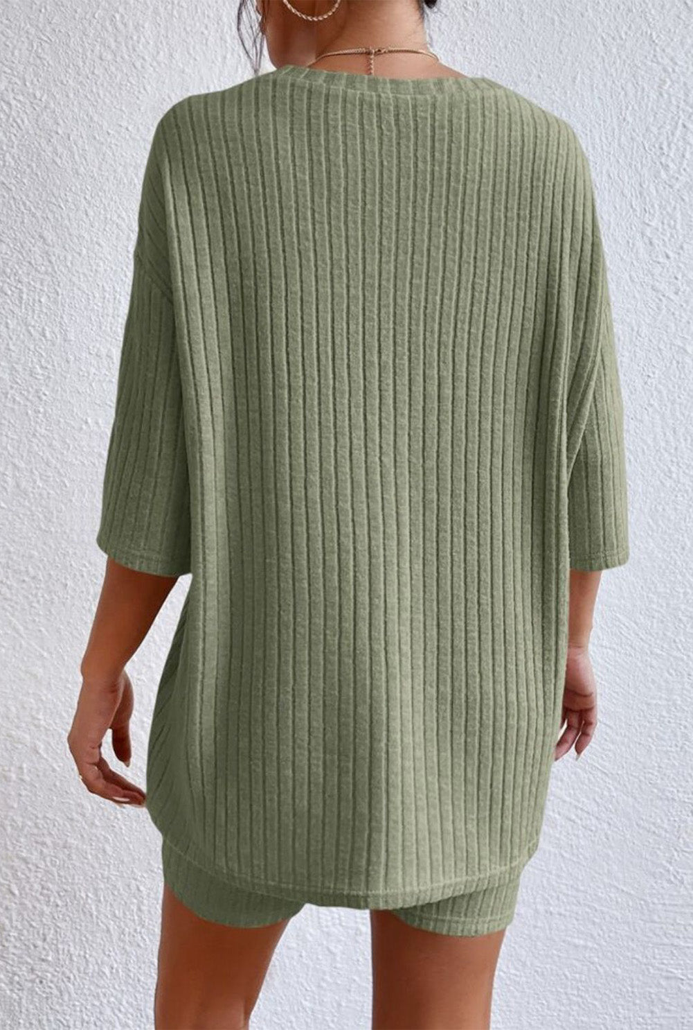 Round Neck Ribbed Top and Shorts Lounge Set - Lilixa.store