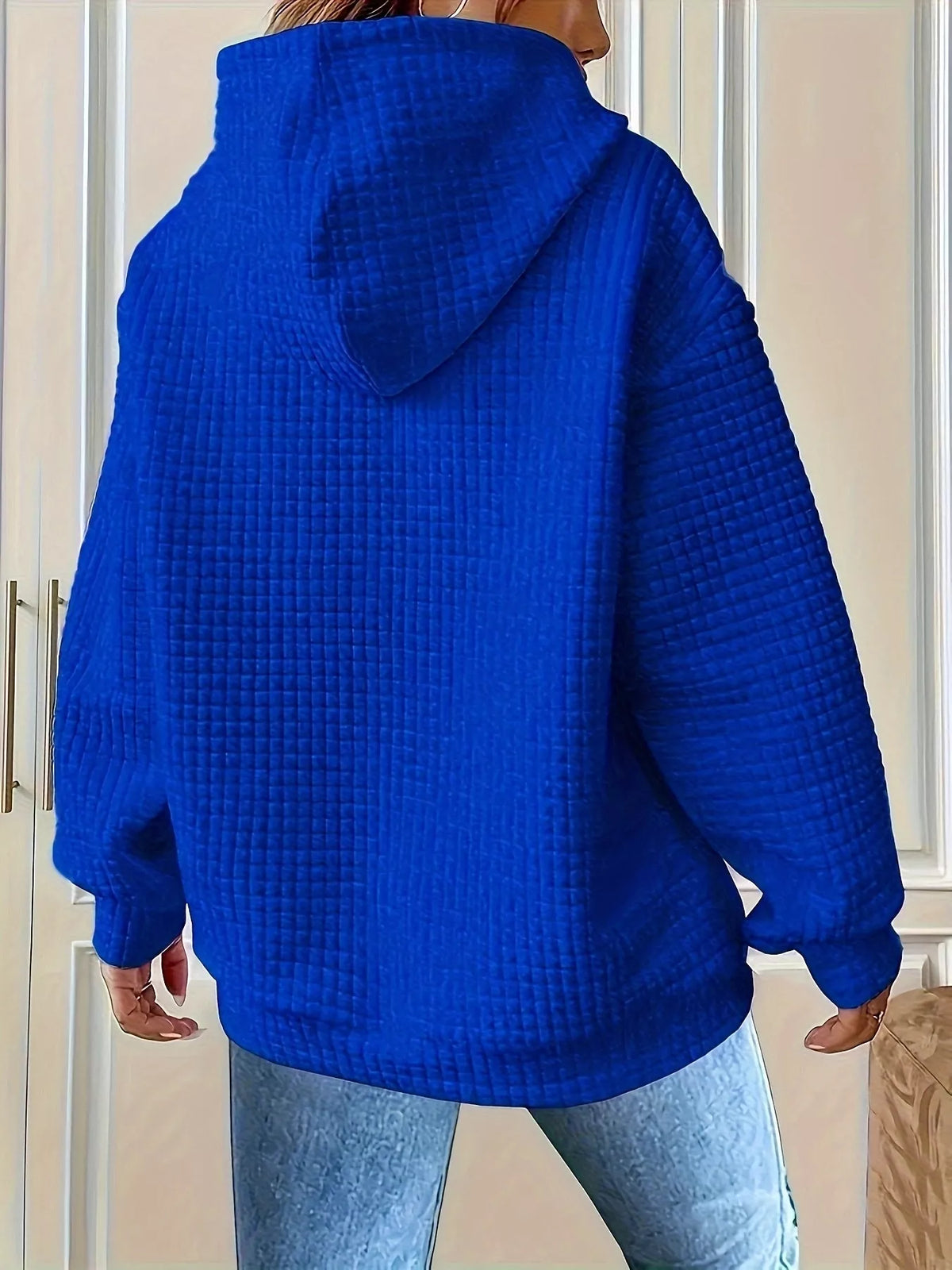 Textured Knit Drawstring Hoodie - Lilixa.store
