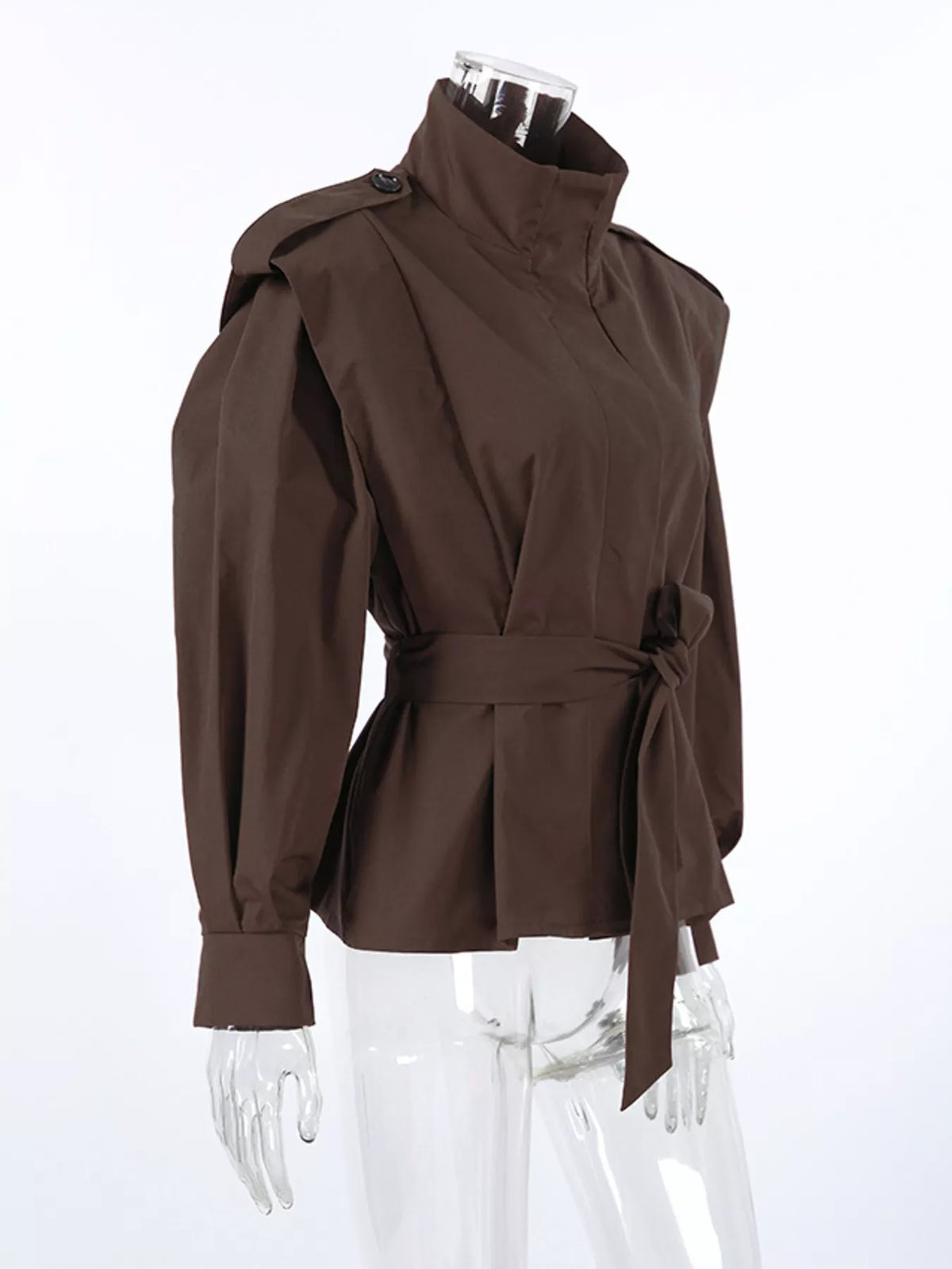 Stand-Collar Belted Outerwear - Lilixa.store