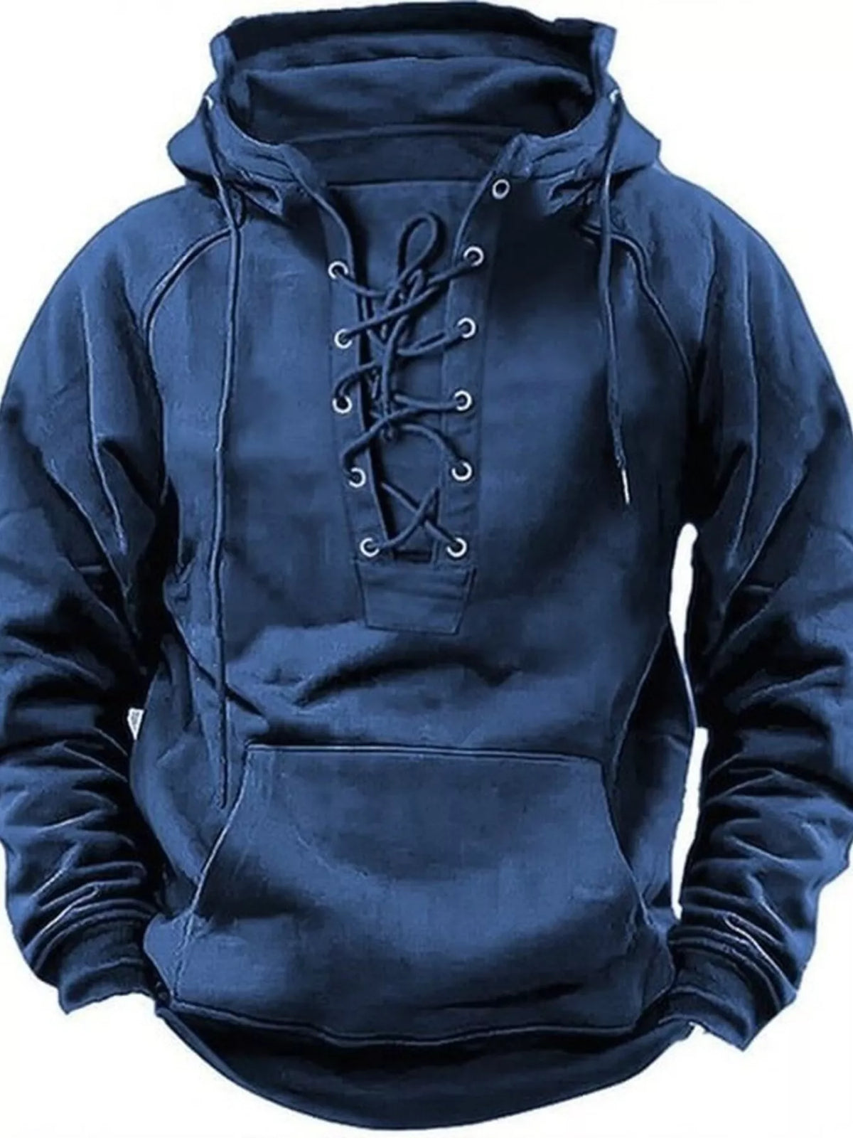 Men's Full Size Lace Up Front Raglan Sleeve Hoodie Plus Size