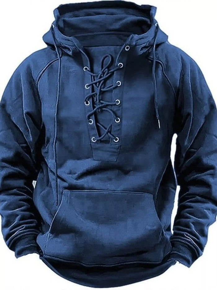 Men's Full Size Lace Up Front Raglan Sleeve Hoodie Plus Size - Lilixa.store