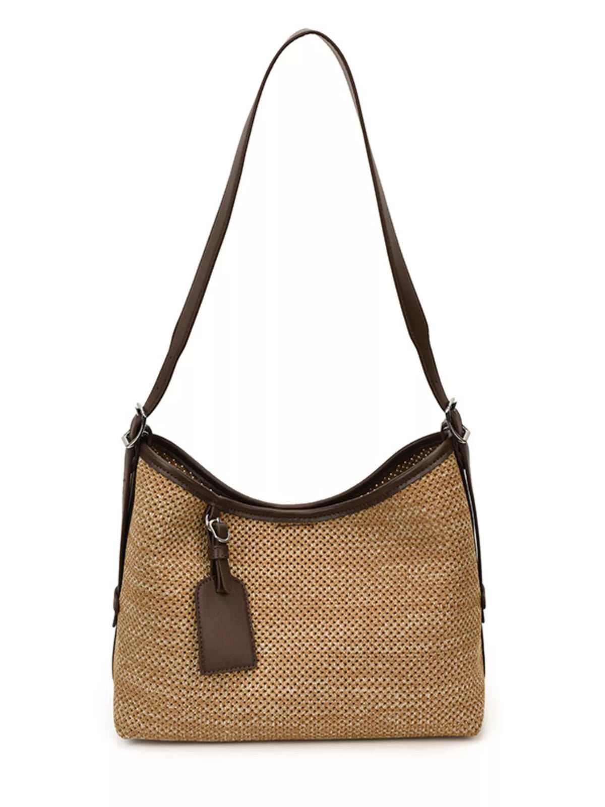 Leather Trim Woven Shoulder Bag - Lilixa.store