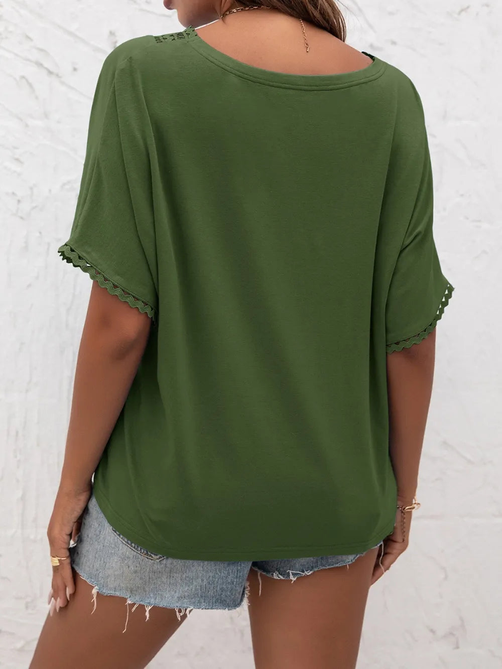 Ivy Lane Lace Detail V-Neck T-Shirt - Lilixa.store