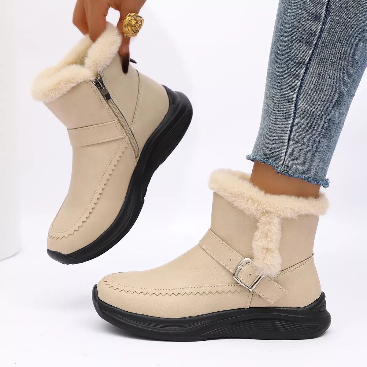 Faux Fur Lined Winter Ankle Boots - Lilixa.store
