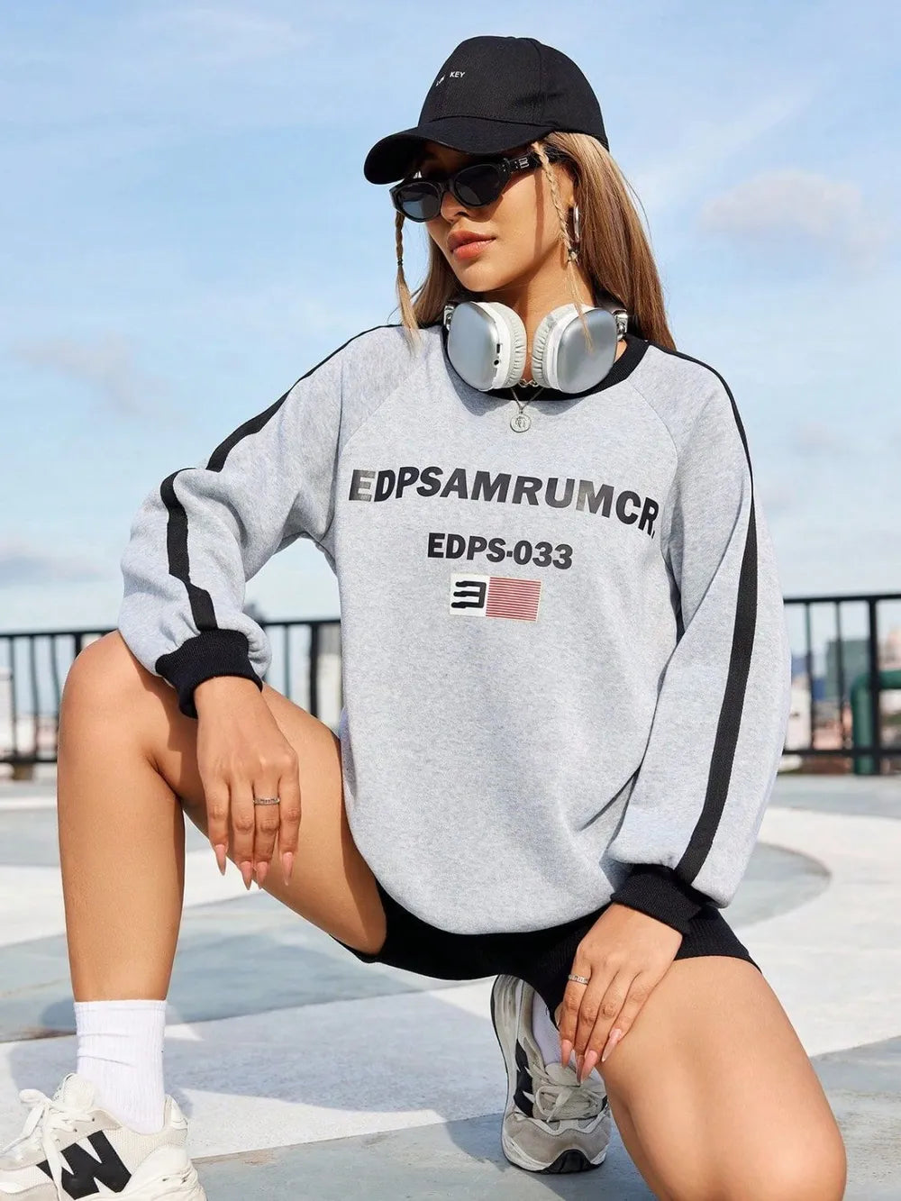 Letter Round Neck Long Sleeve Sweatshirt - Lilixa.store