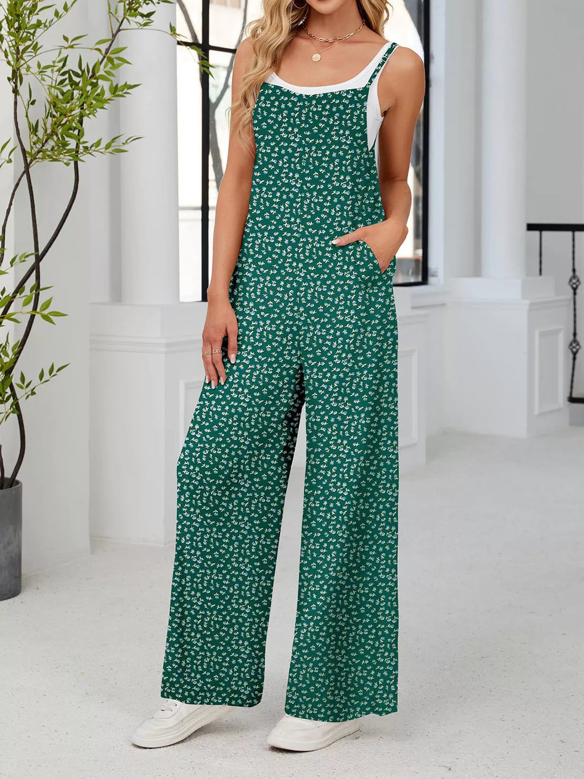 Full Size Floral Print Wide Leg Casual Jumpsuit Plus Size - Lilixa.store