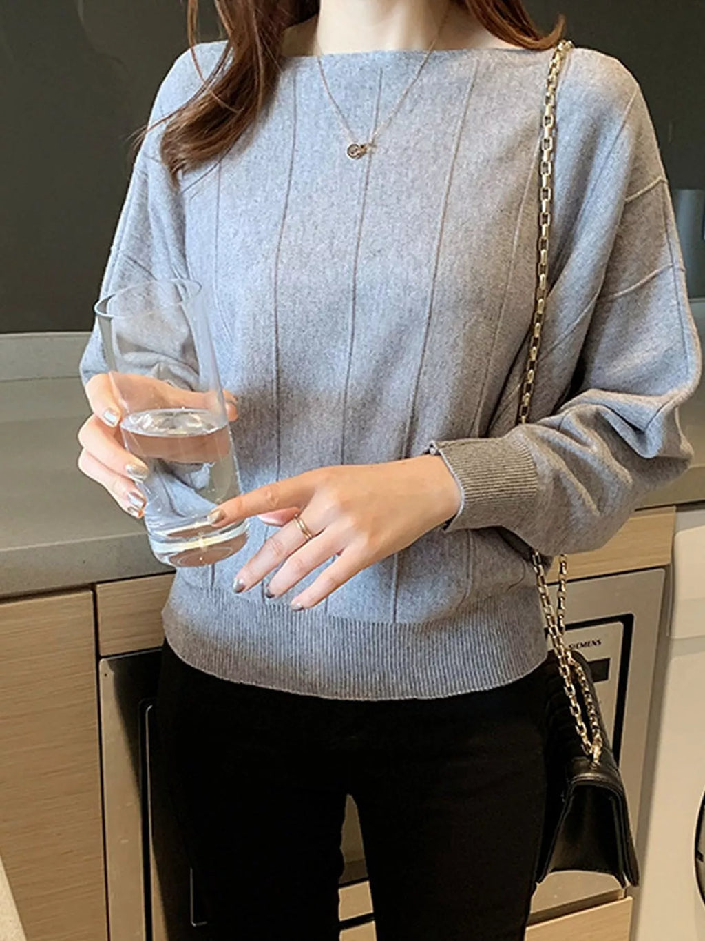 Ribbed Hem Batwing Sleeve Knit Top - Lilixa.store