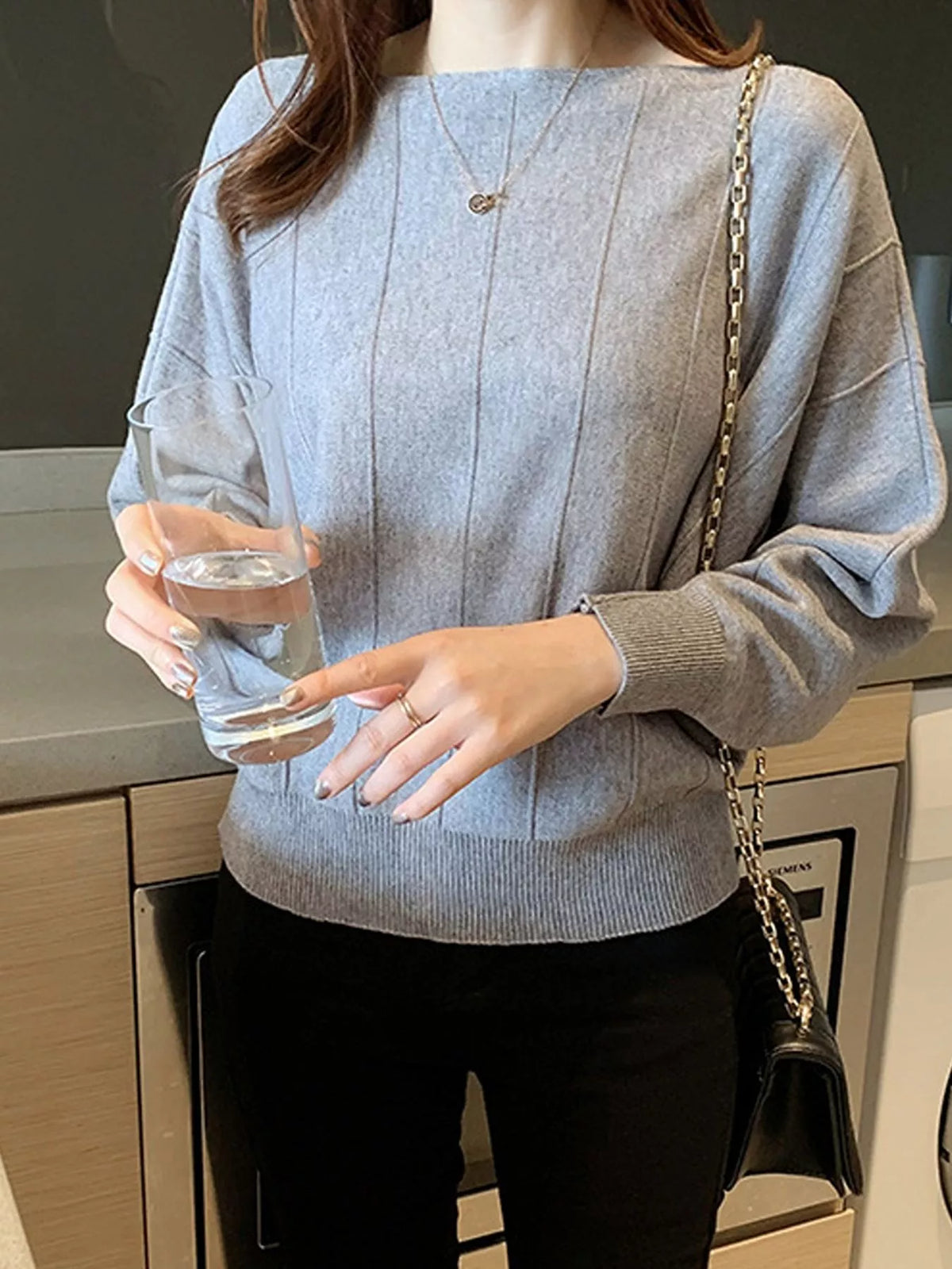 Ribbed Hem Batwing Sleeve Knit Top - Lilixa.store