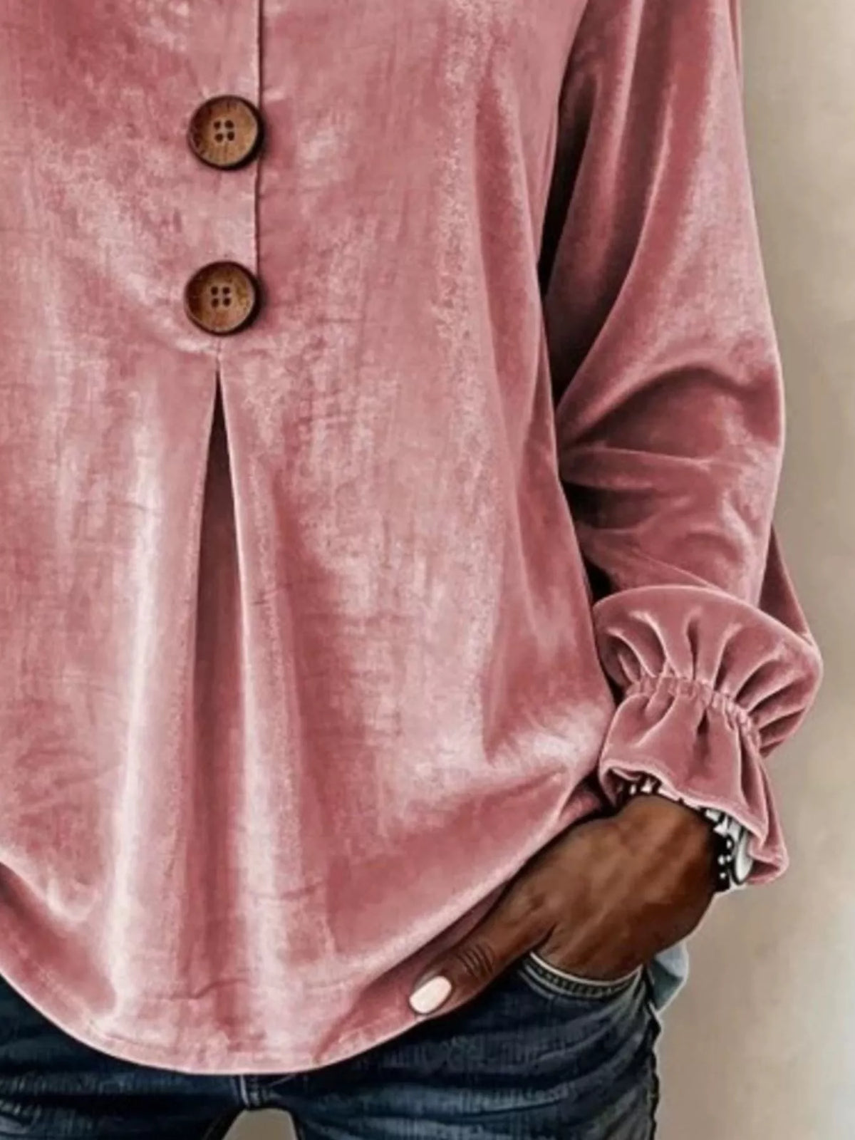 Velvet Flounce Sleeve Blouse - Lilixa.store