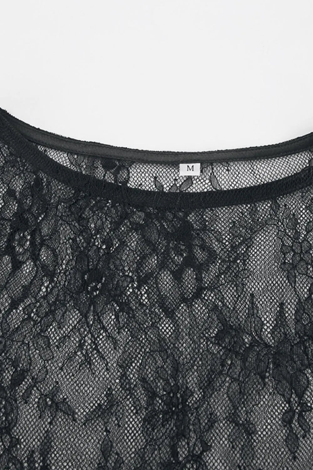 Fringe Round Neck Long Sleeve Lace Sheer Top - Lilixa.store
