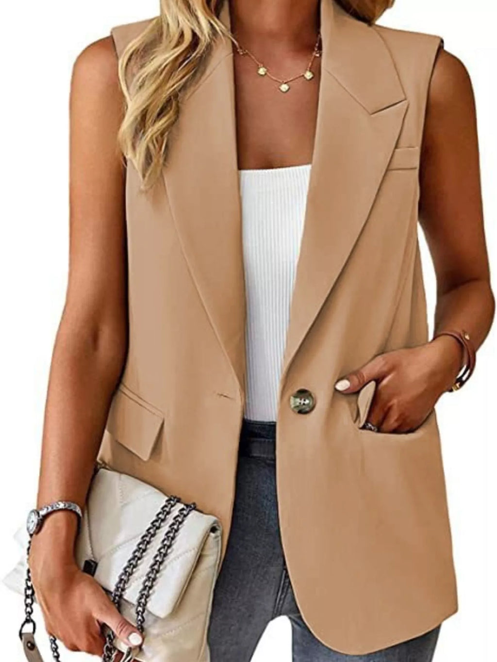 One Button Blazer Vest - Lilixa.store