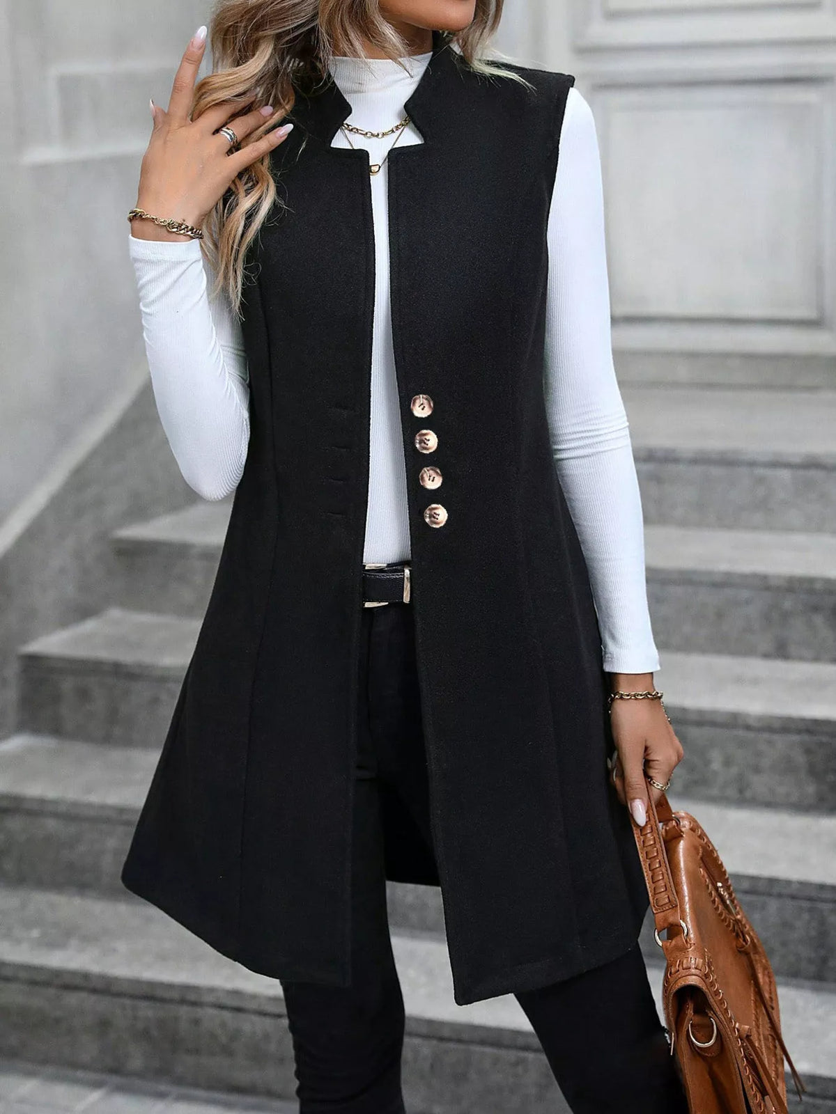 Button-Down Longline Vest Coat - Lilixa.store