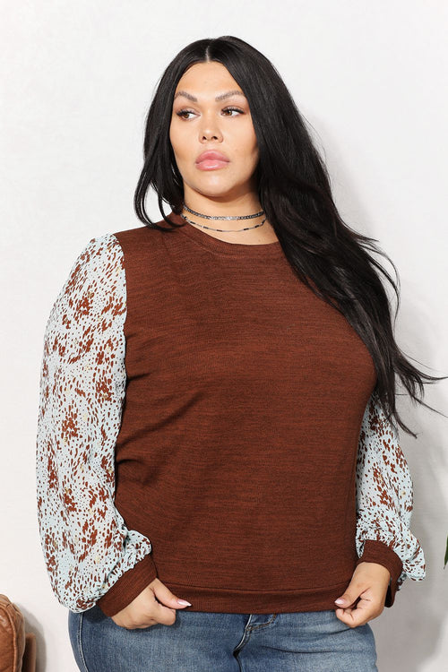 And The Why  Full Size Foil Printed Sleeve Top - Lilixa.store