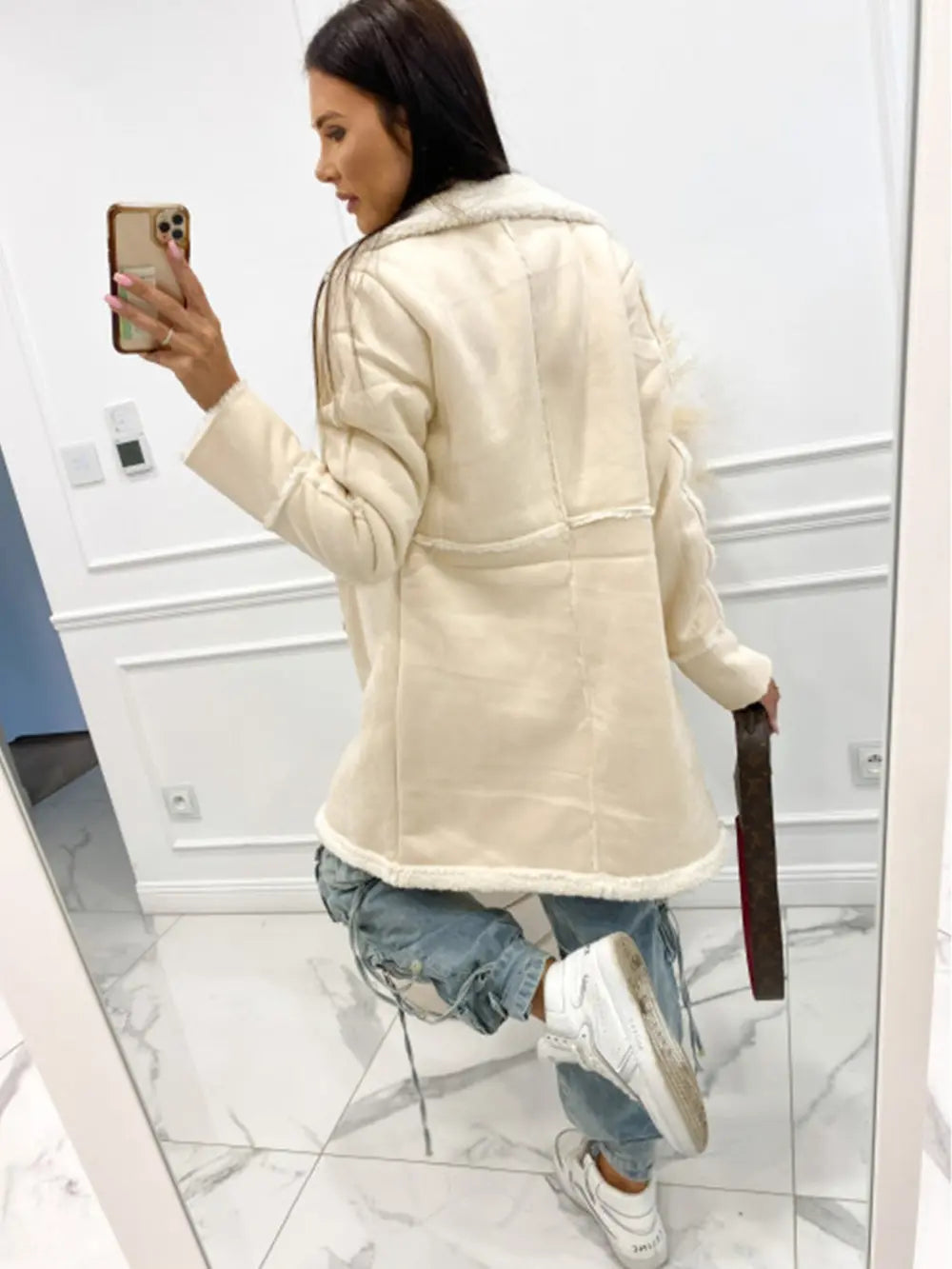 Lapel Collar Exposed Seam Buttoned Coat - Lilixa.store