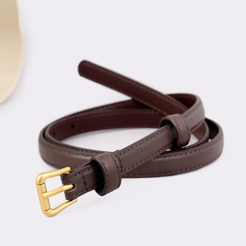 Skinny Leather Belt with Golden Buckle - Lilixa.store