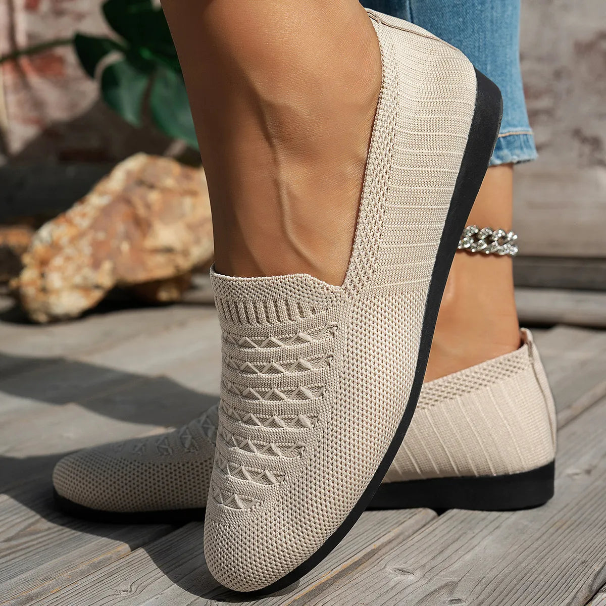 Breathable Knit Slip-On Loafers, view 10