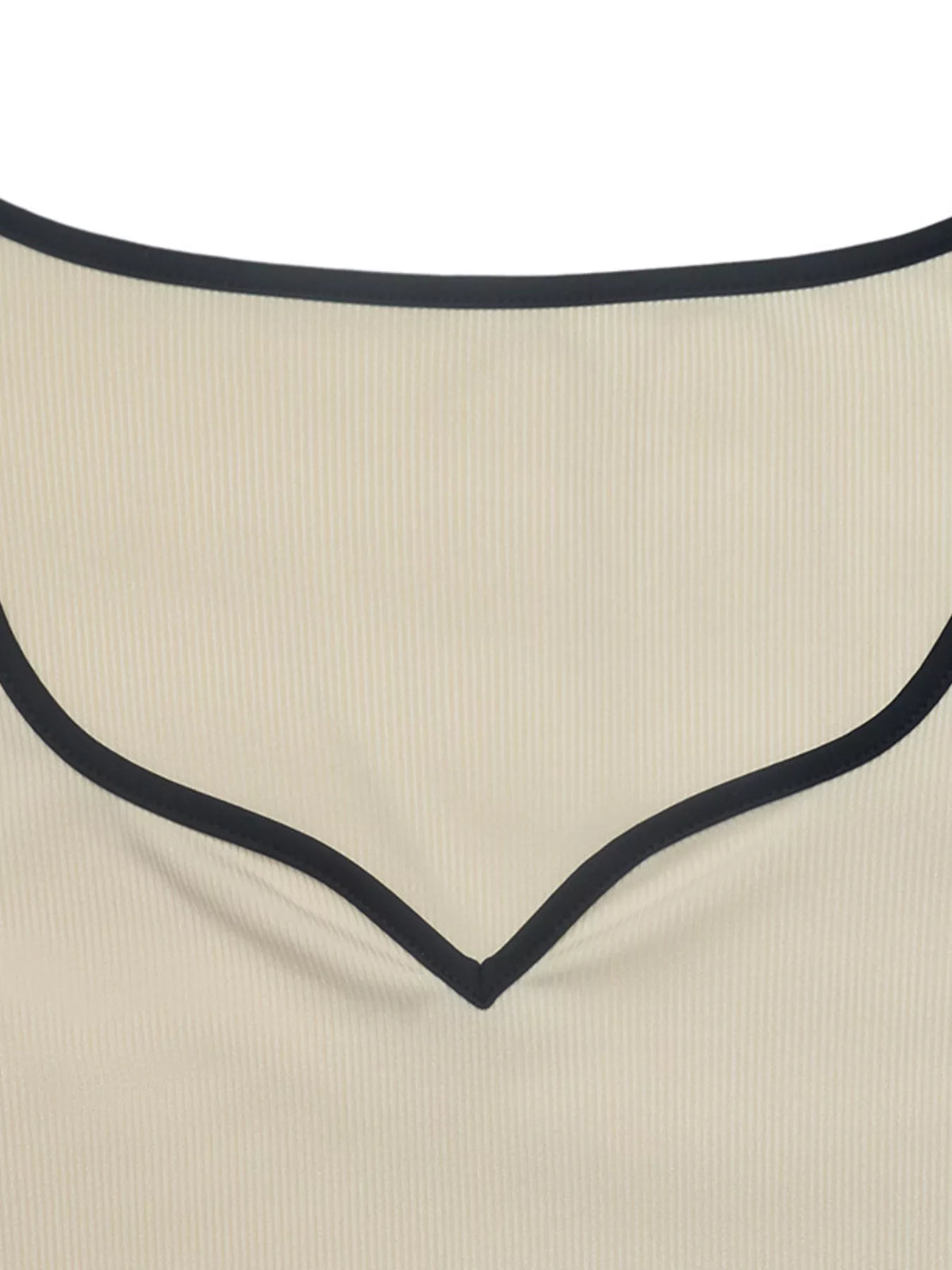 Ribbed Sweetheart Neckline Contrast Trim Long Sleeve Bodysuit - Lilixa.store