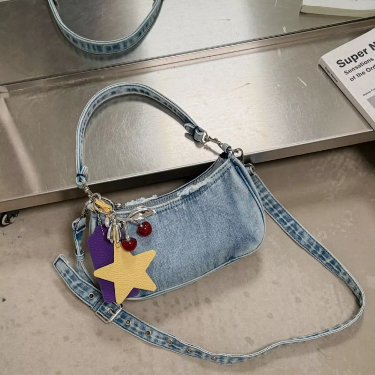 Star Charm Denim Shoulder Bag - Lilixa.store
