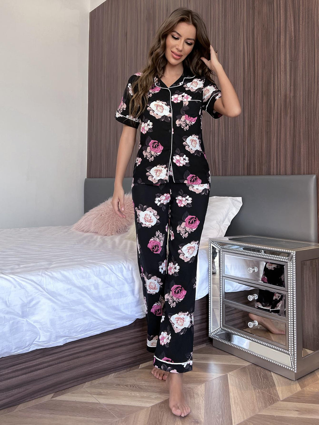 Floral Short Sleeve Shirt and Pants Lounge Set - Lilixa.store
