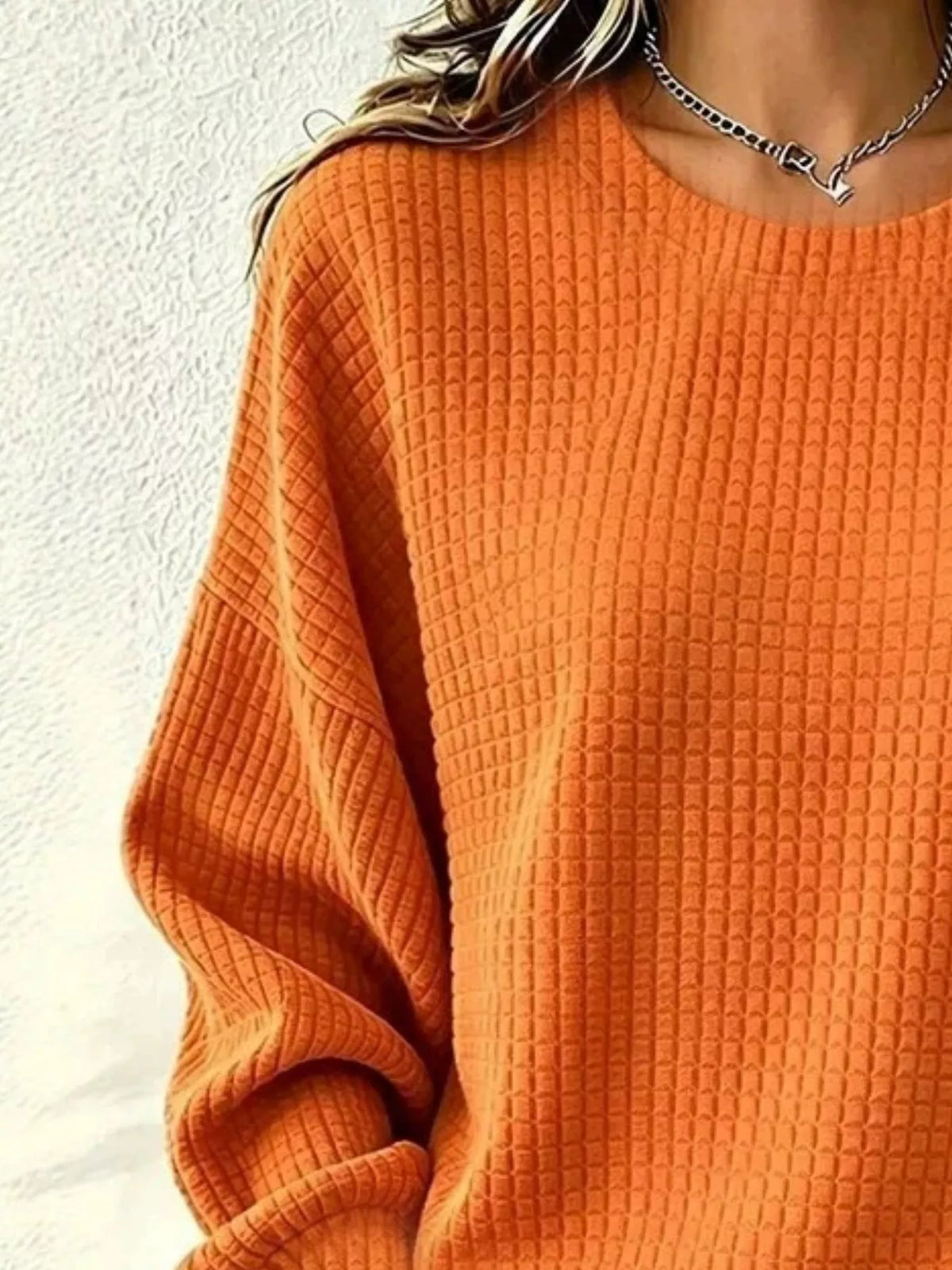 Full Size Waffle Knit Long Sleeve Crew Neck Sweatshirt Plus Size - Lilixa.store