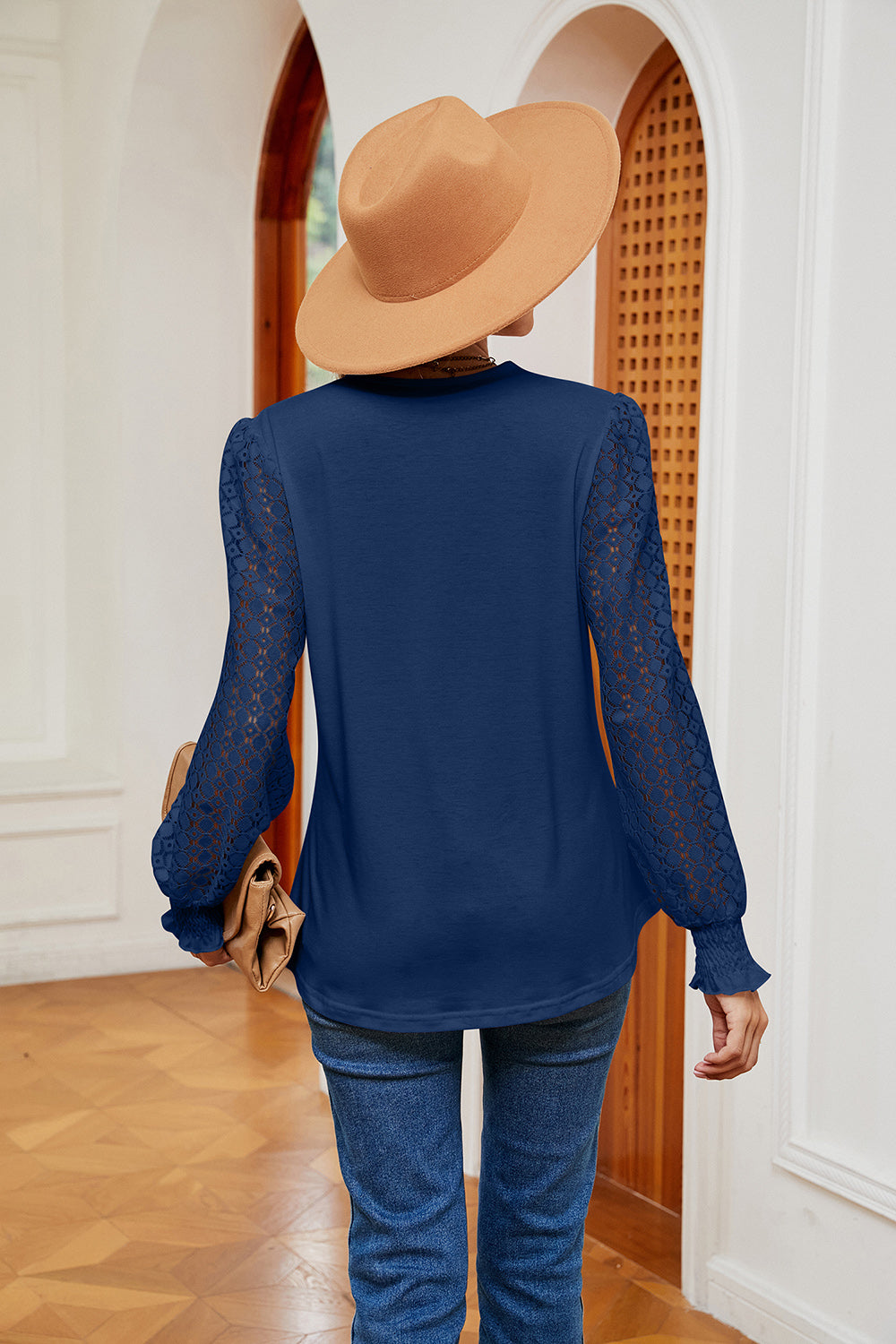 Contrast V-Neck Long Sleeve Blouse, view 15