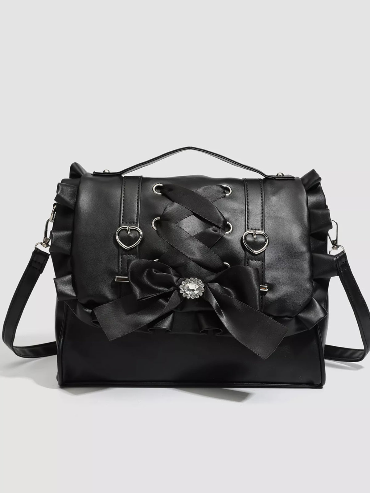 Ruffled Lace Up Bow Backpack Bag - Lilixa.store