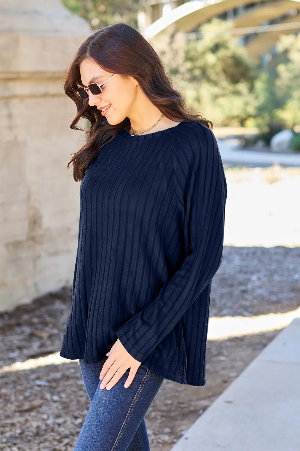 Basic Bae Full Size Ribbed Round Neck Long Sleeve Knit Top - Lilixa.store