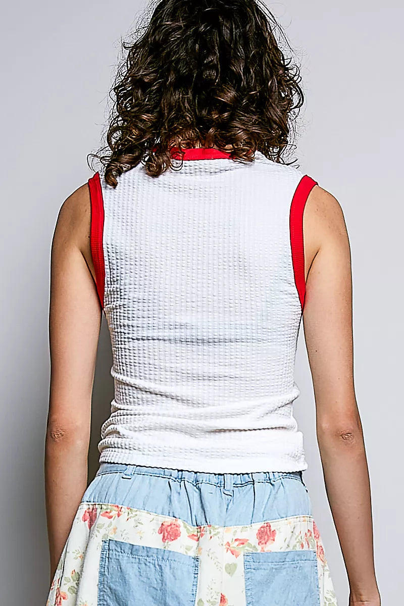 POL V-Neck Contrast Ribbed Sleeveless Tank - Lilixa.store