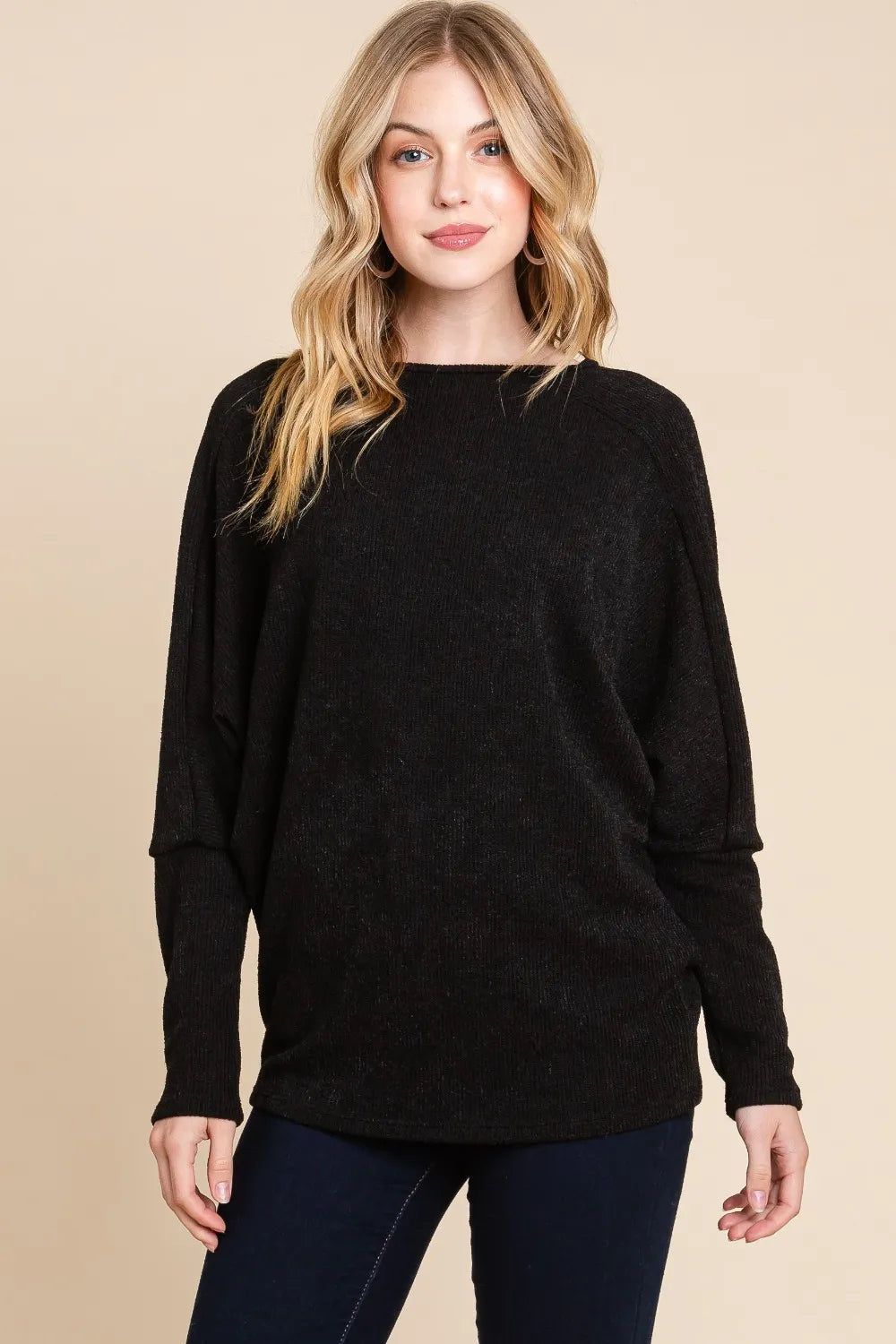 BOMBOM Drop Shoulder Long Sleeve Knit Top - Lilixa.store