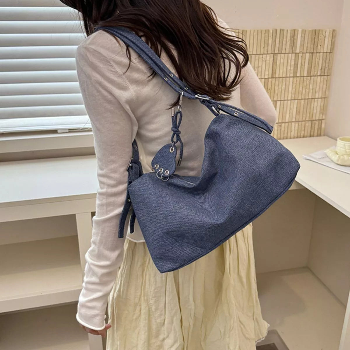 Adjustable Strap Denim Shoulder Bag - Lilixa.store