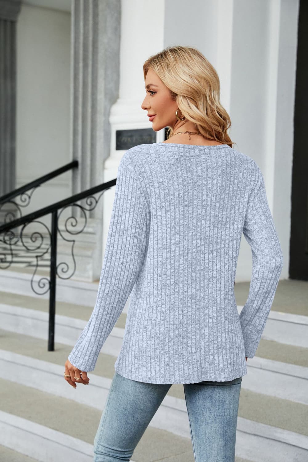 Buttoned Long Sleeve Slit Top, view 4
