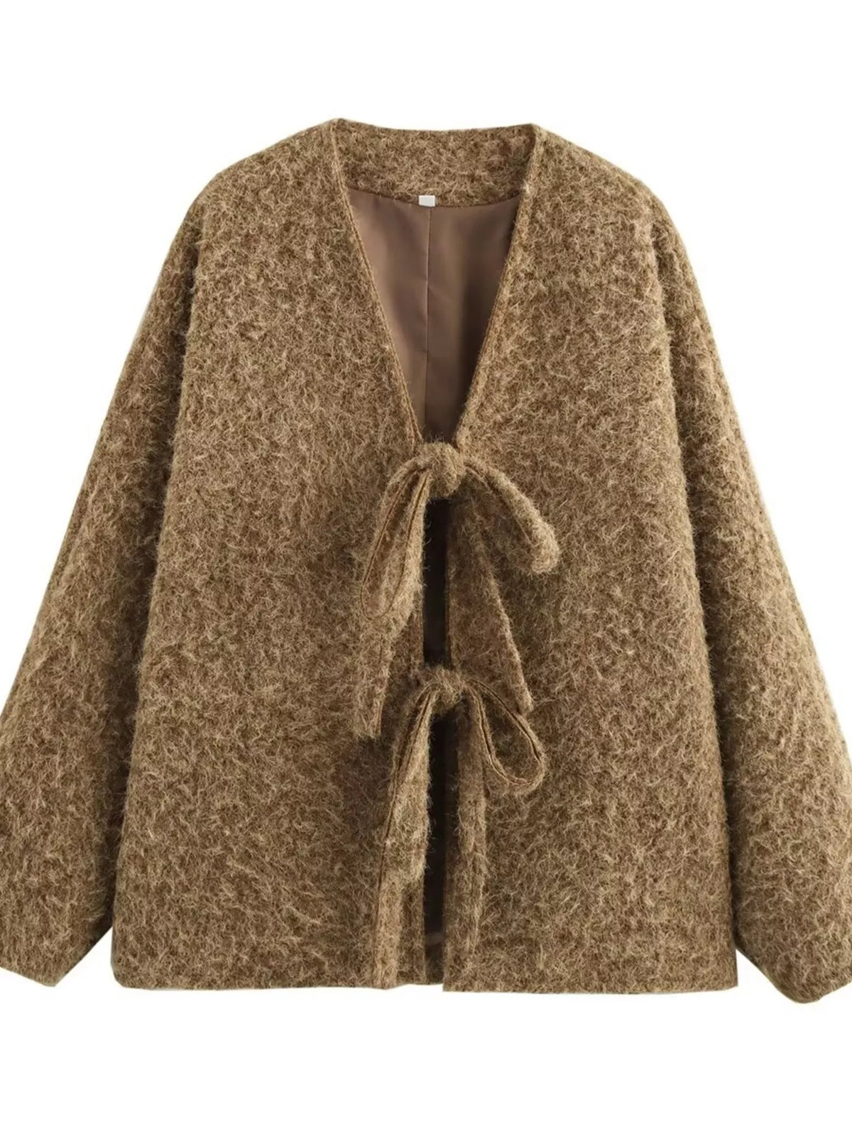 Textured Knit Tie-Front Outerwear - Lilixa.store
