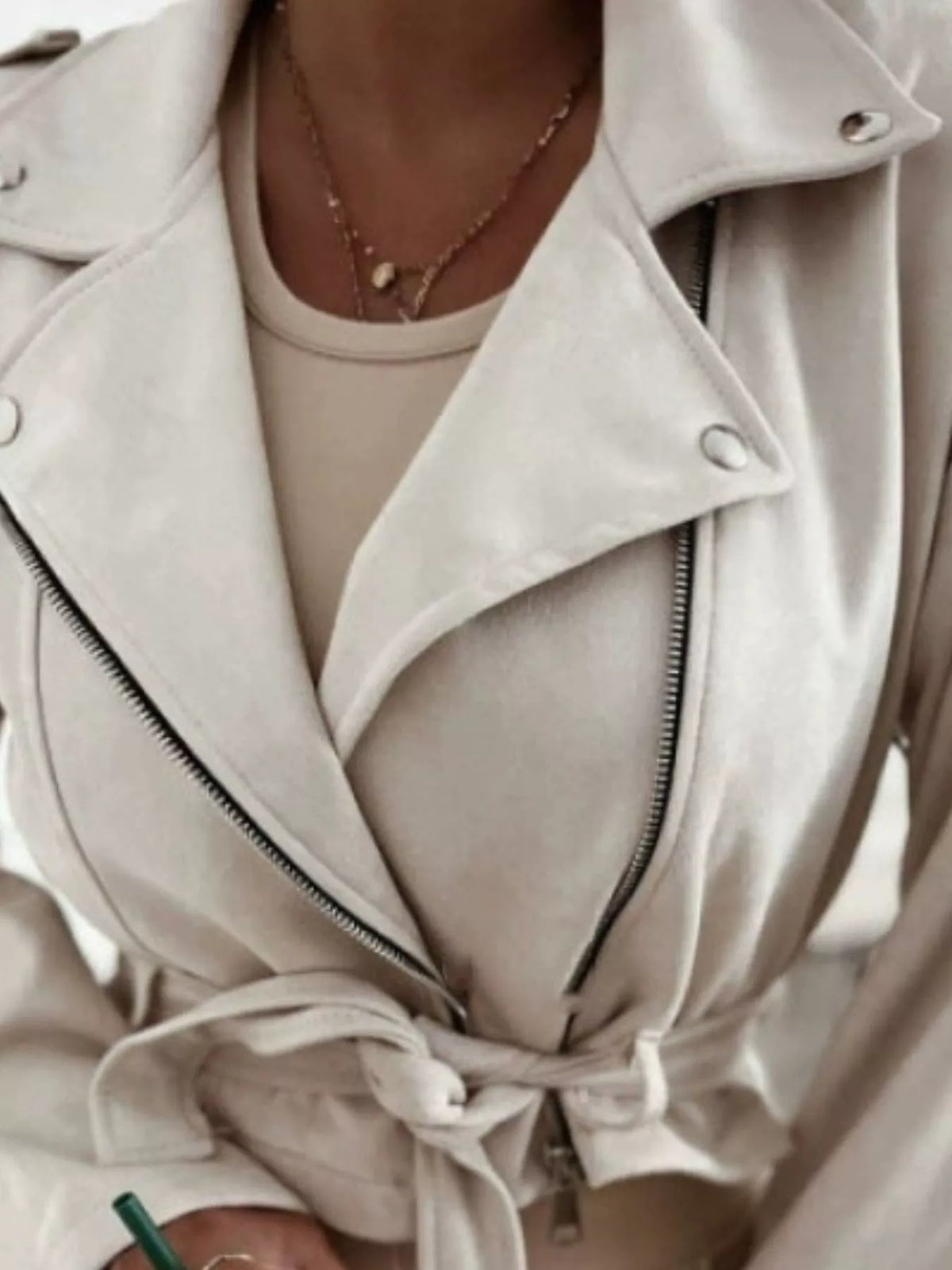 Cropped Biker Jacket with Belt Detail, view 5