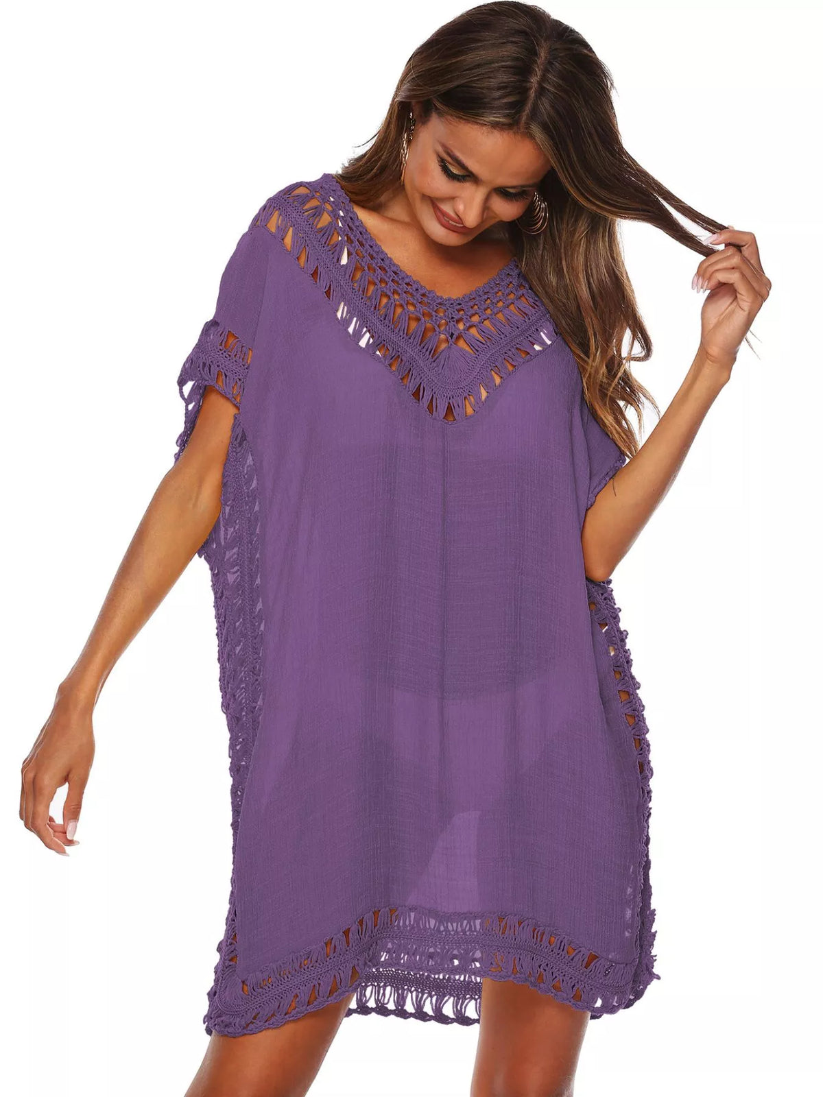 Crochet Trim V-Neck Cover-Up Dress - Lilixa.store