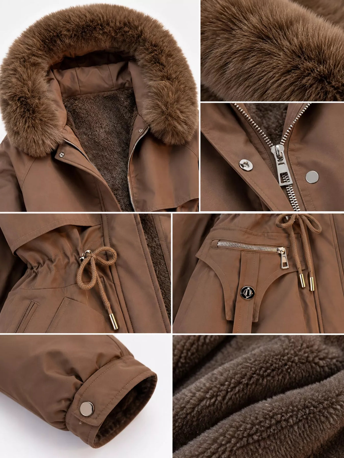 Plus Size Faux Fur Hooded Drawstring Waist Winter Parka Outerwear, view 3