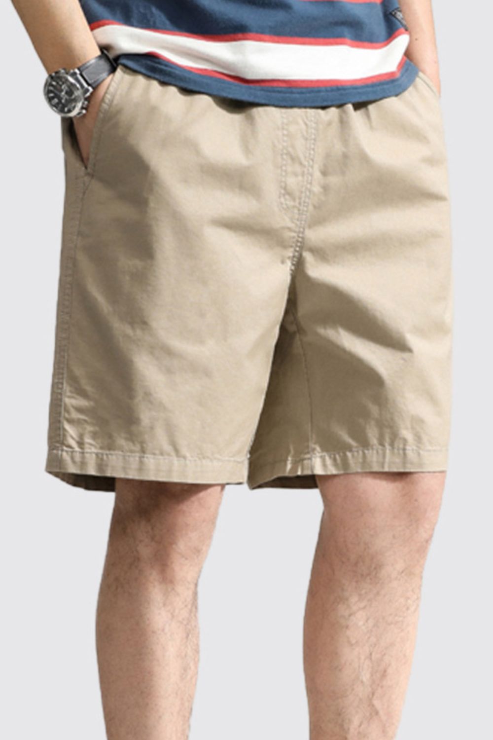 Men's Plus Size Casual Shorts with Pockets in Khaki