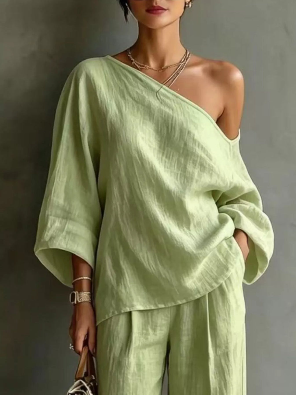 One Shoulder Top and Wide Leg Pants Set - Lilixa.store