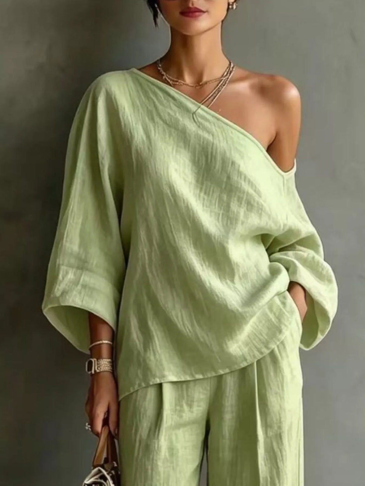 One Shoulder Top and Wide Leg Pants Set, view 11